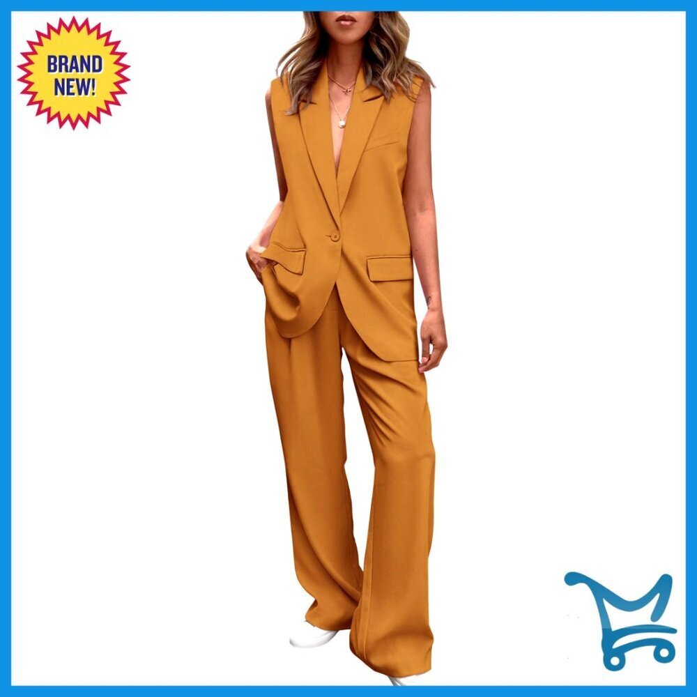 Sleeveless Vest and Wide Leg Pants Business Casual Blazer Set